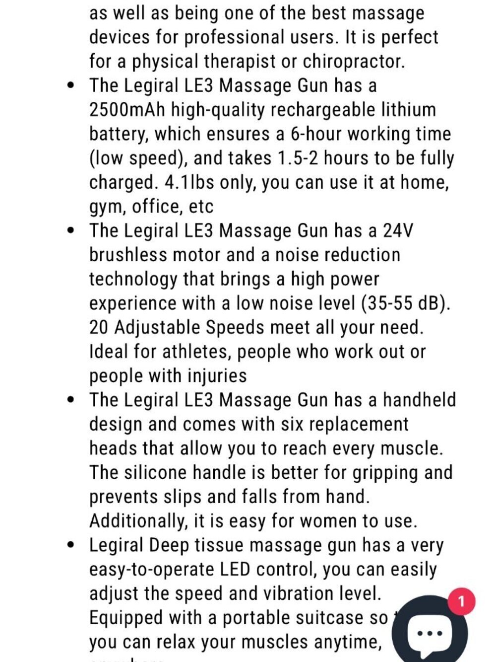 Legiral LE3 Massage Gun Muscle Gun For Athletes Portable Body Muscle Massager - Picture 3 of 3
